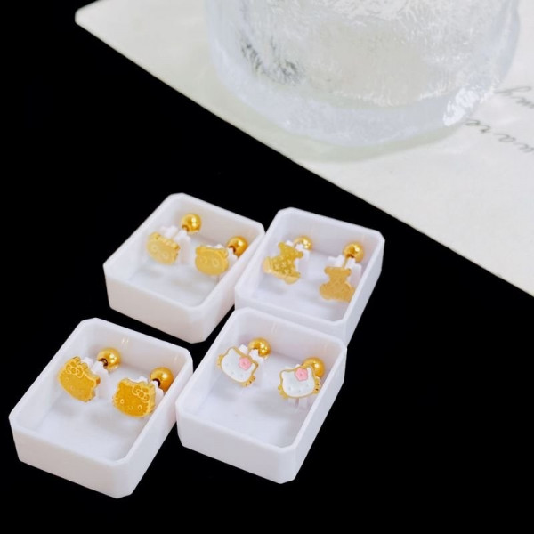 Золотистые серьги-пусеты Мишки CJC99490