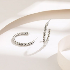Серебристые витые серьги-кольца CJH23998
