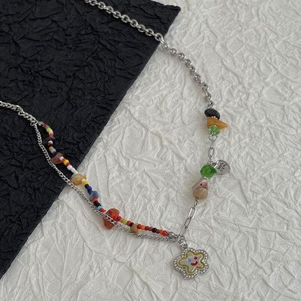 Оригинальная цепочка с разноцветными бусинами и крестом CJH67695
