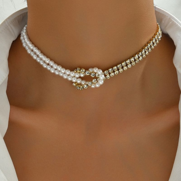 Роскошный чокер из жемчуга с дорожками кристаллов 1J12354CJJ