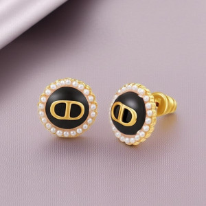 Серьги-пусеты в стиле барокко с черной эмалью и жемчугом 1J11991CJJ