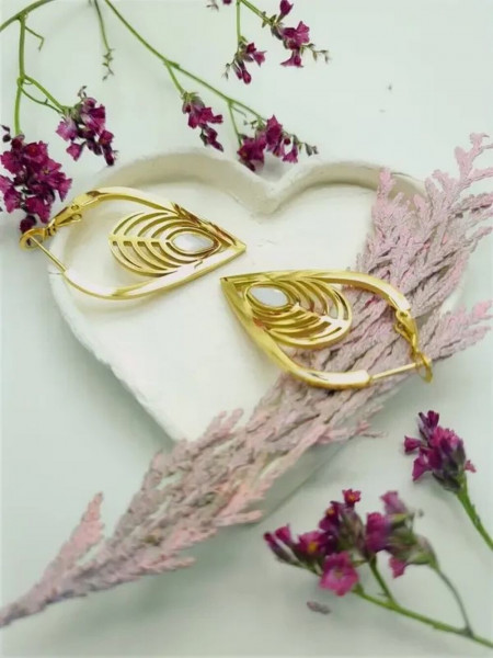 Серьги стальные с напылением золотом листья J10232CJJ