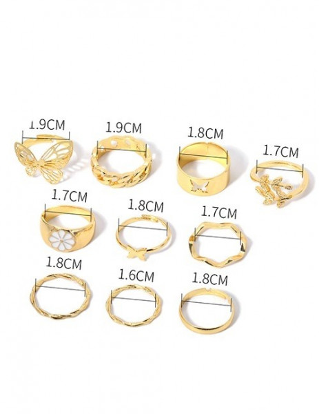 Золотистый набор колец с сердцами и цепями T91582