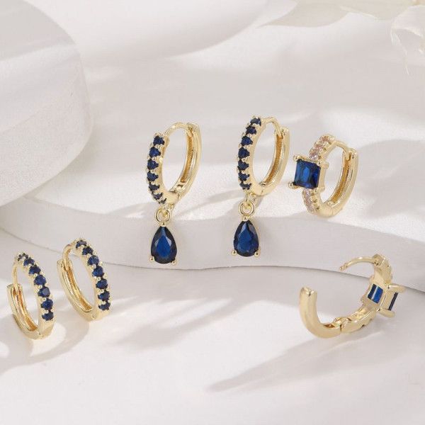Золотистые серьги-конго с синими каплями CJR59487
