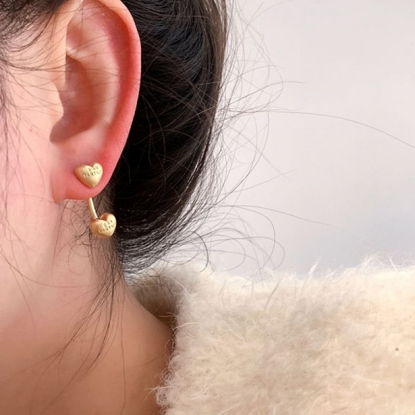 Серьги-штанги Двойные сердца золотистые CJC66303