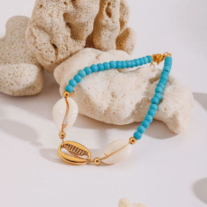 Браслет из бирюзового бисера с золотистой ракушкой CJL40609