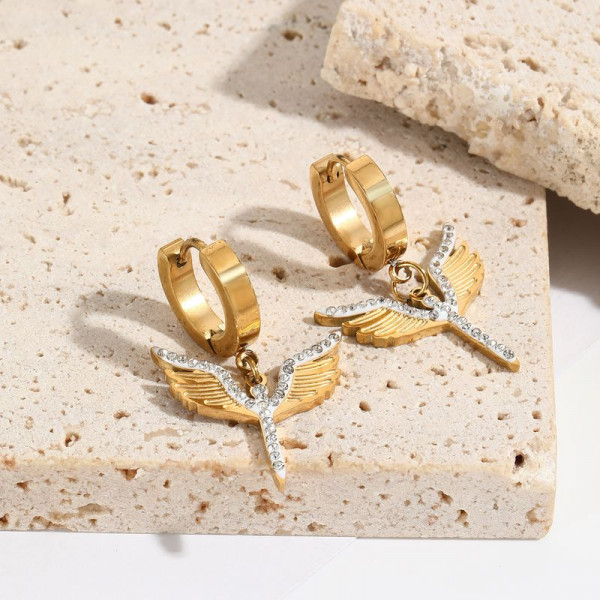 Серьги-кольца конго с подвесками в виде летящих птиц J10203CJJ