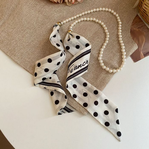 Многослойное колье из жемчуга и текстильной ленты CJM37697