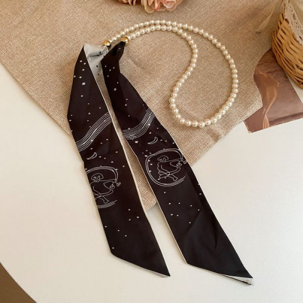 Многослойное колье из жемчуга и текстильной ленты CJM37697