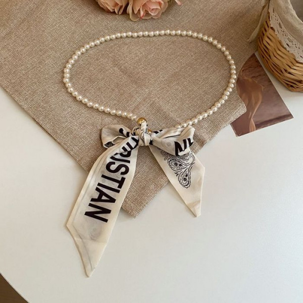 Многослойное колье из жемчуга и текстильной ленты CJM37697