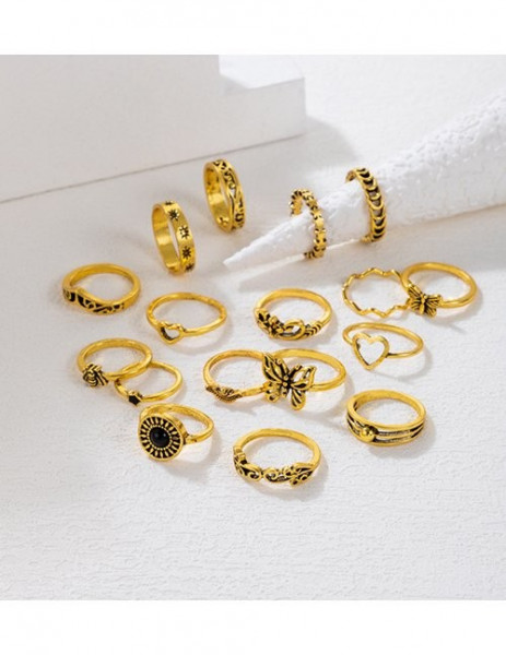 Золотистый набор колец с черной эмалью и змеиными мотивами L86023