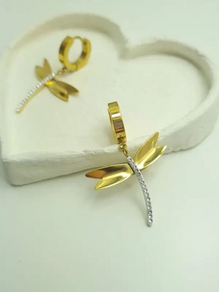 Серьги-кольца со стрекозами и стразами J10218CJJ