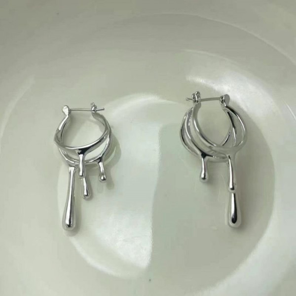 Серьги висячие Капли серебристые CJC98741