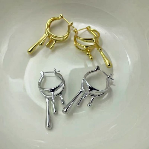 Серьги висячие Капли серебристые CJC98741