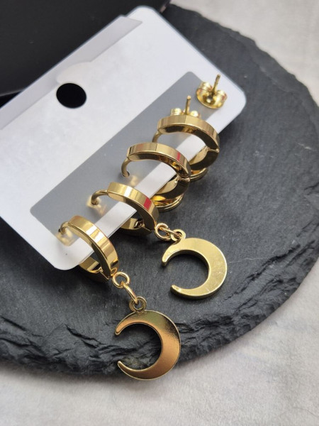 Набор золотистых стальных серег с перламутровыми лунницами J11492CJJ