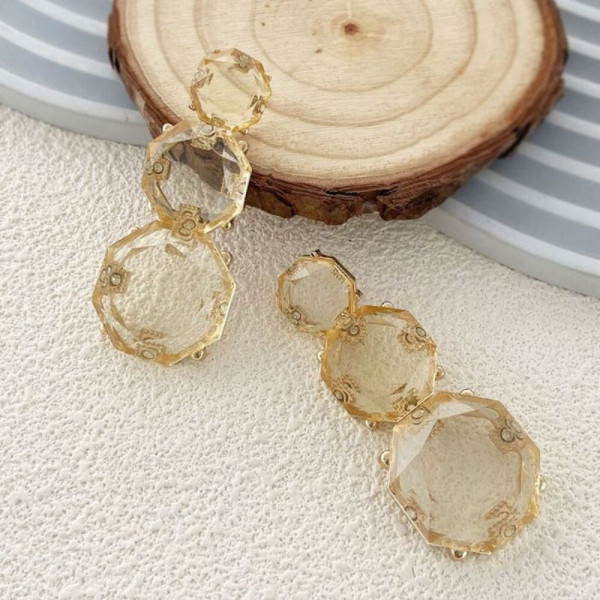 Висячие серьги из трех граненых прозрачных кристаллов CJH91011