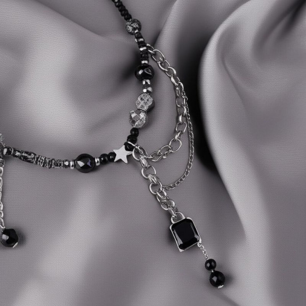 Колье ювелирный сплав со стразами и бусинками 1J11868CJJ