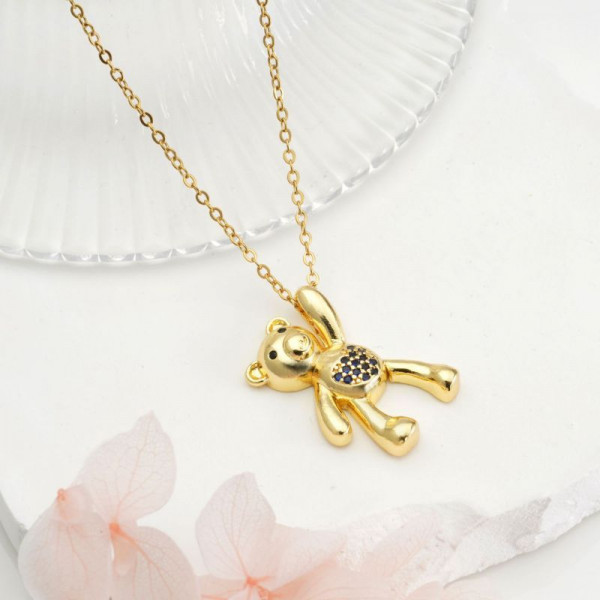 Золотистое Колье с мишкой и черным камнем CJ15044