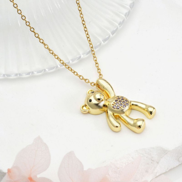 Золотистое Колье с мишкой и черным камнем CJ15044