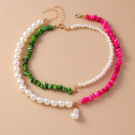 Двойное жемчужное колье с яркими каменными вставками CJH54702