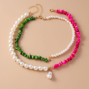 Двойное жемчужное колье с яркими каменными вставками CJH54702