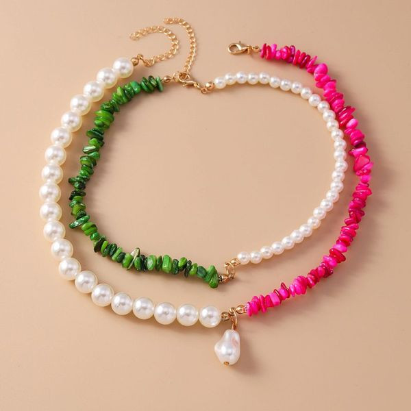 Двойное жемчужное колье с яркими каменными вставками CJH54702