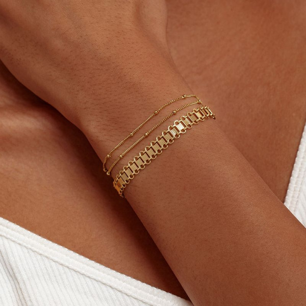 Браслет многослойный с плоским плетением и цепями CJN36790