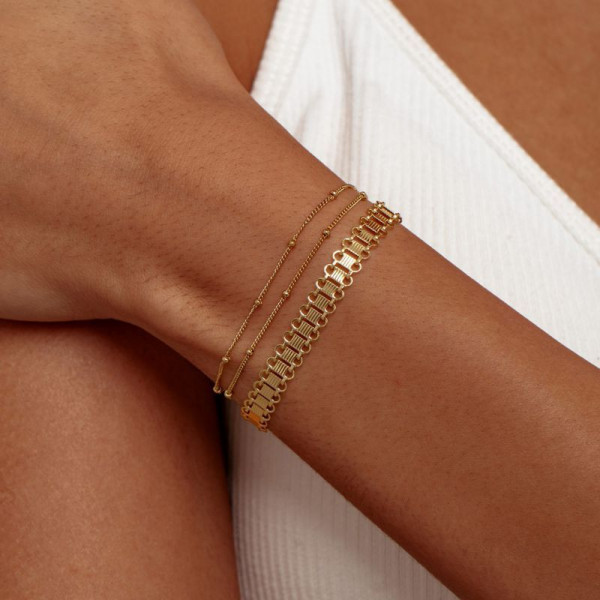 Браслет многослойный с плоским плетением и цепями CJN36790