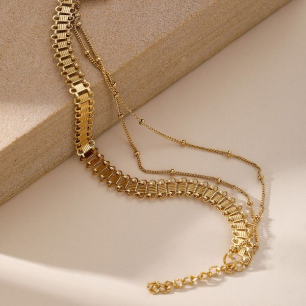 Браслет многослойный с плоским плетением и цепями CJN36790