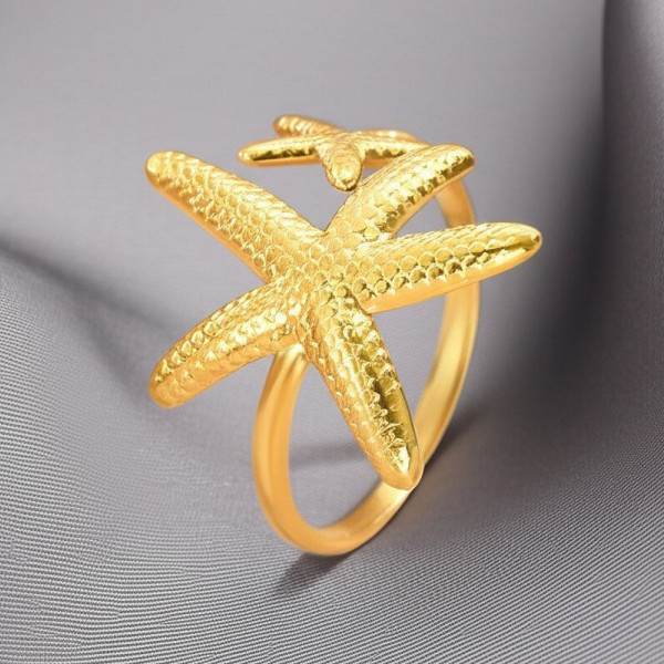 Кольцо с крупной морской звездой и золотым покрытием 1J12032CJJ