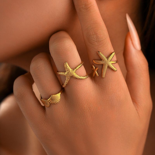 Кольцо с крупной морской звездой и золотым покрытием 1J12032CJJ
