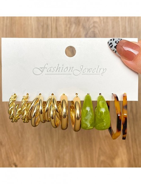 Сет золотистых серег конго с леопардовым принтом и фактурными кольцами M19067