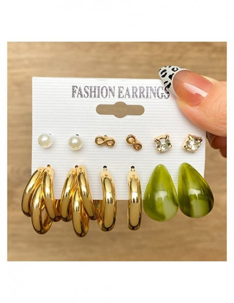 Сет золотистых серег конго с леопардовым принтом и фактурными кольцами M19067