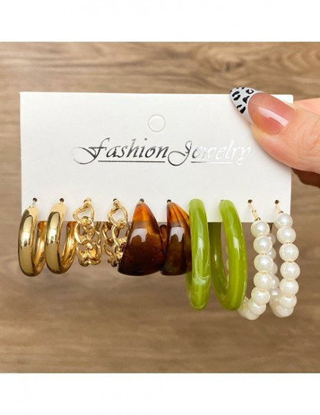 Сет золотистых серег конго с леопардовым принтом и фактурными кольцами M19067