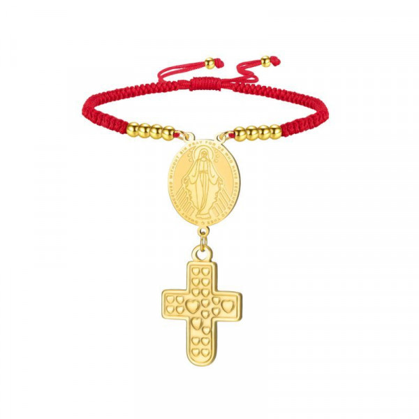 Браслет нить с медальоном и подвеской-крестом в золоте CJS87028