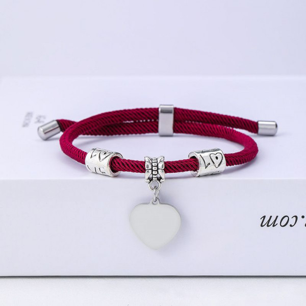 Браслет шнурок с серебристыми бусинами и подвеской-сердцем CJT17894