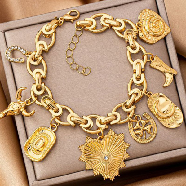 Браслет цепочка с крупными золотистыми подвесками CJT19617