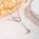 Серебристое колье-галстук с контурным подвесом в виде сердца CJJ29755