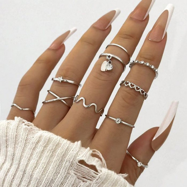 Сет серебристых колец с подвесками-сердцами CJL14203