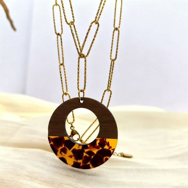 Цепочка с крупной подвеской в форме капли с древесной текстурой CJT07112