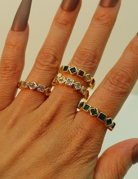 Кольцо с квадратными кристаллами в форме ломаной линии U82153