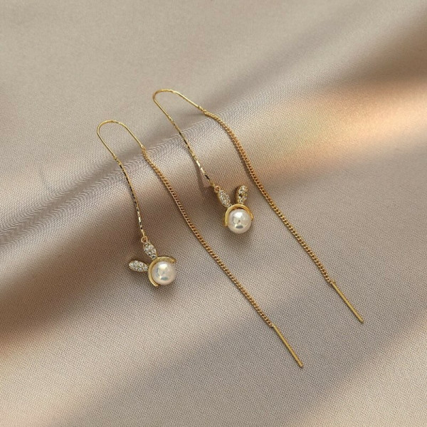 Серьги-продевки Зайки с жемчугом CJC64329