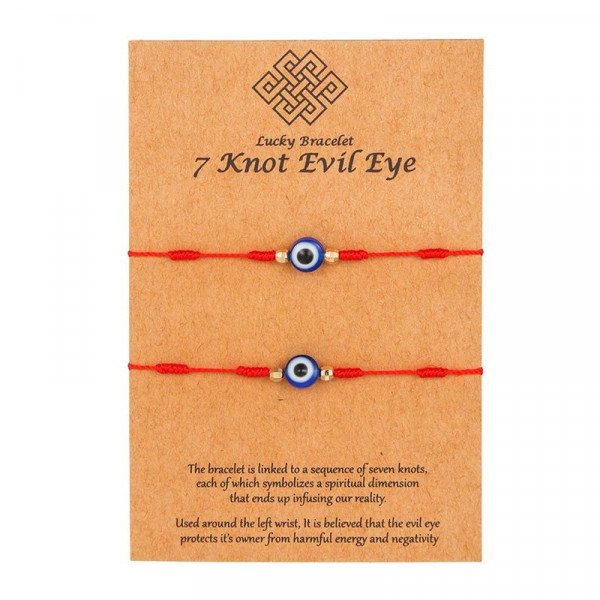 Браслет парный нитевой Семь узлов с глазом в красном и черном CJK66592