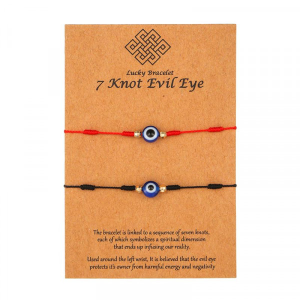 Браслет парный нитевой Семь узлов с глазом в красном и черном CJK66592