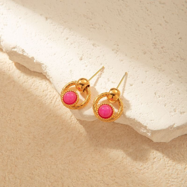 Серьги-пусеты с розовой вставкой CJC90867