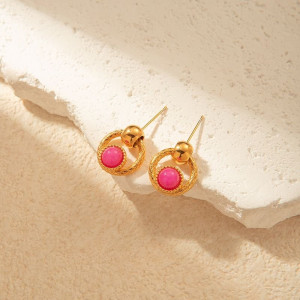 Серьги-пусеты с розовой вставкой CJC90867