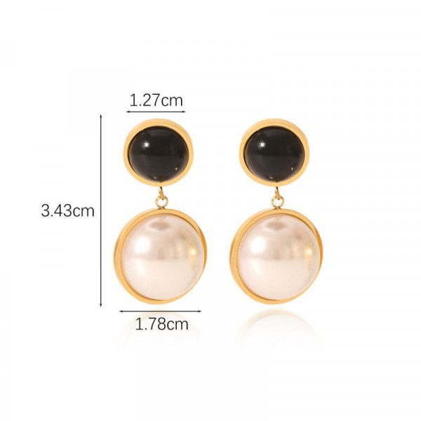 Серьги Висячие Жемчуг и Черная эмаль CJL78889