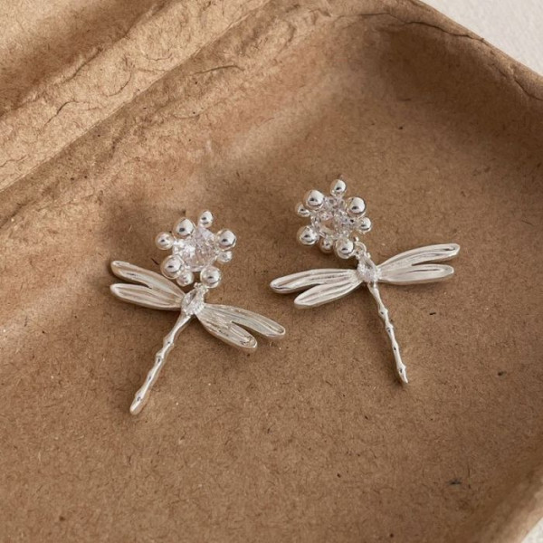 Серьги-стрекозы с жемчужным цветком CJL14672