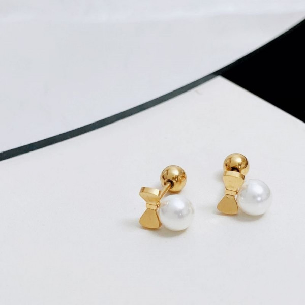 Серьги-гвоздики с бантом и жемчугом CJD74608