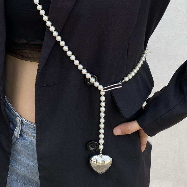 Длинный жемчужный сотуар с кулоном-сердцем DNS11148CJJ